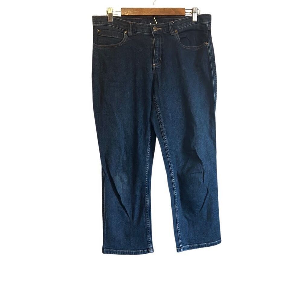 Dark Wash Denim Jeans Women's Cropped Straight‎ Leg Relaxed Casual